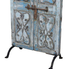 Indian Vintage Antique Hand Carved Reclaimed Teak Wood Door On Stand 85