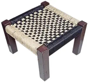 Indian Solid Wood Handmade Charpai Khat Manjhi Woven Charpai Ottoman Stool