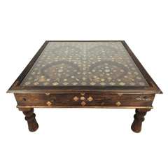 Indian Antique Brass Work Solid Wood Coffee Table C44
