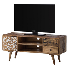 The Attic Mans Solid Wood TV Unit Cabinet Honey