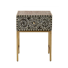 Maaya Bone Inlay Square Lamp Table on Metal Stand