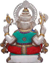 Indian Lord Ganesha Handmade Brass Statue With Inlay Work