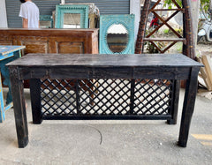 Antique Indian Jali Hand Carved Solid Wood Console Hall Table