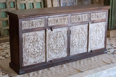 Antique Indian Mandala Hand Carved Solid Wooden Sideboard Whitewash 185x40x91cm A0385