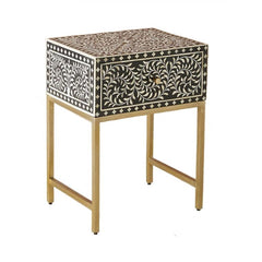 Maaya Bone Inlay Square Lamp Table on Metal Stand