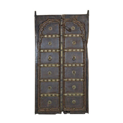 Indian Vintage Antique Hand Carved Reclaimed Teak Wood Door On Stand 86