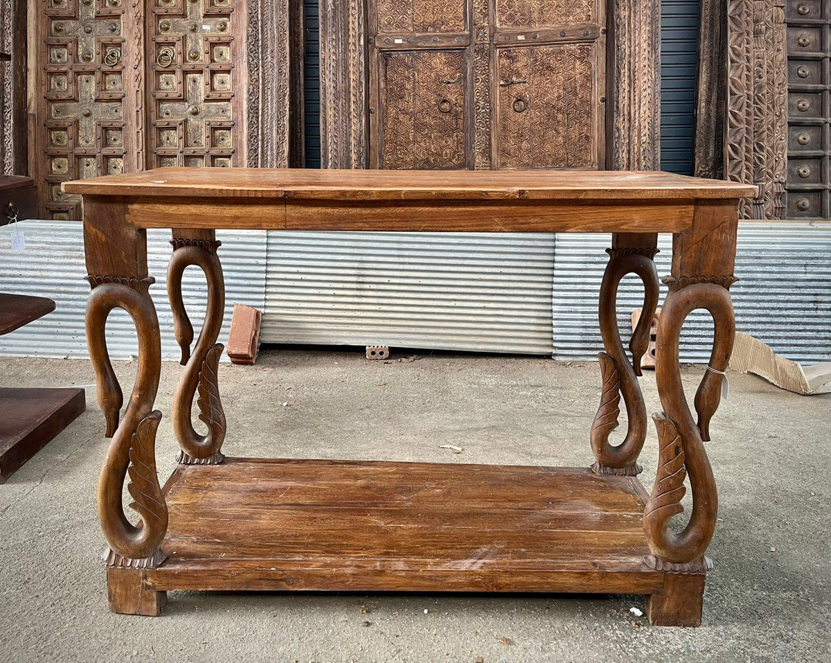 Antique Indian Hand Carved Solid Wood Console Hall Table