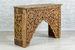 Indian Hand Jali Carved Floral Indian Solid wood Console Table Natural 114x36x78cm