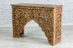 Indian Hand Jali Carved Floral Indian Solid wood Console Table Natural 114x36x78cm