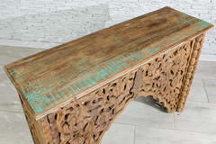 Indian Hand Jali Carved Floral Indian Solid wood Console Table Natural 114x36x78cm