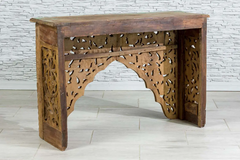 Indian Hand Jali Carved Floral Indian Solid wood Console Table Natural 114x36x78cm