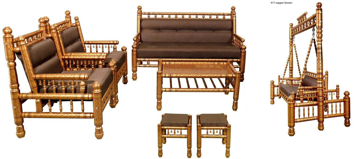 Heritage Indian Hand Carved Painted Swing & Sofa Set 7 pcs