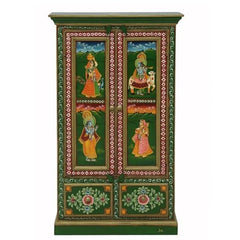 Avani Solid Mango Wood Indian Hand Carved Wardrobe Cabinet Almirah Antique style Painted