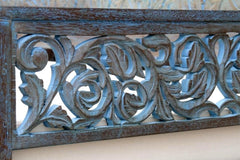 Mughal Garden Hand Carved Rustic Floral Daybed Blue