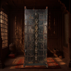 Antique Hand Carved Decorative Reclaimed Wood Door On Stand 10