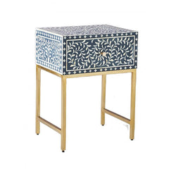 Maaya Bone Inlay Square Lamp Table on Metal Stand