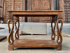 Antique Indian Hand Carved Solid Wood Console Hall Table