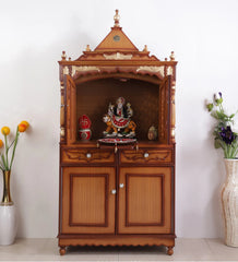 Large Sized Handmade Solid Wood Home Temple In Brown