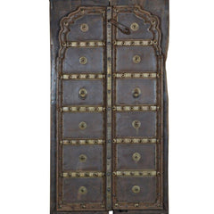 Indian Vintage Antique Hand Carved Reclaimed Teak Wood Door On Stand 86