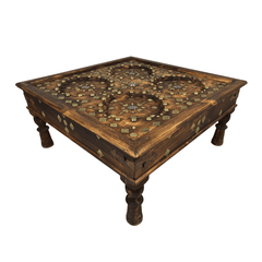 Indian Antique Brass Work Solid Wood Coffee Table C45
