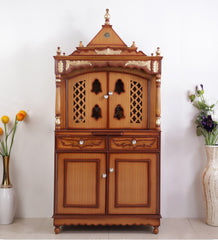 Large Sized Handmade Solid Wood Home Temple In Brown