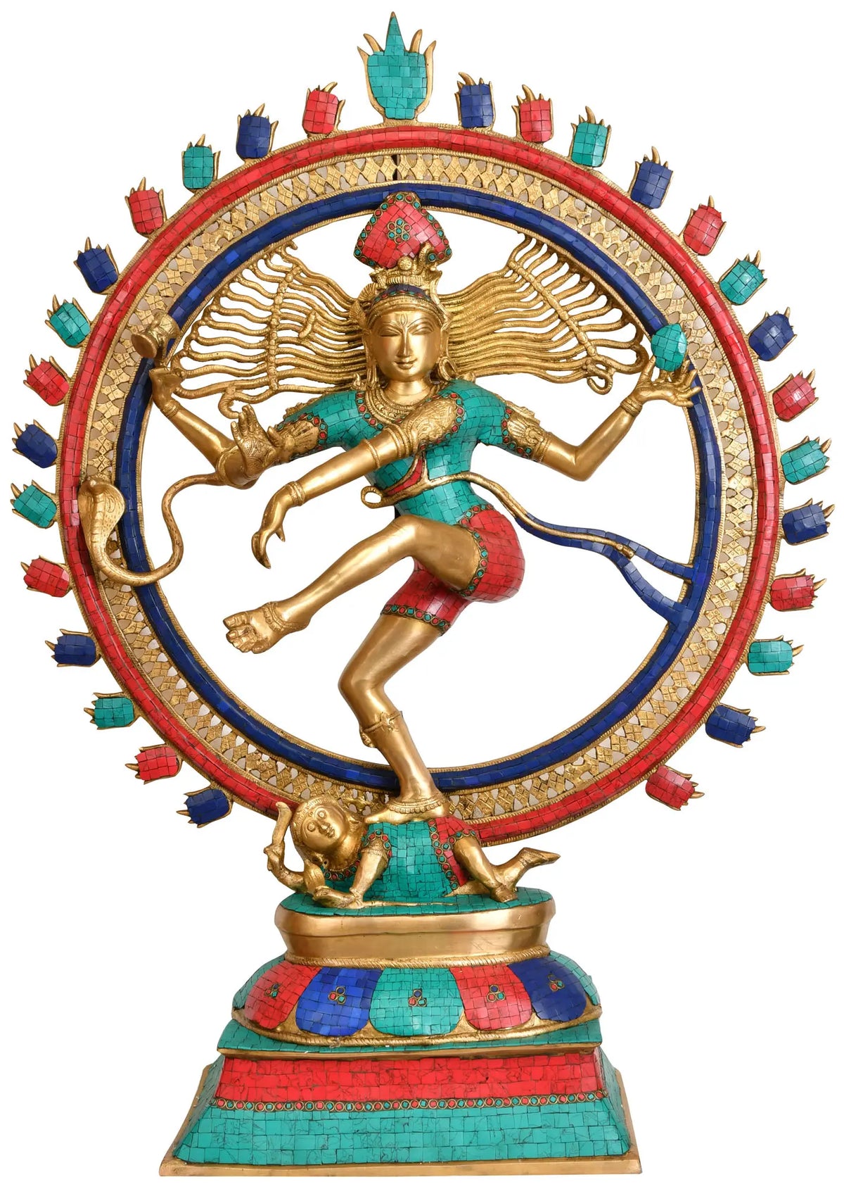 Indian Lord Nataraja Shiva Brass Statue With Inlay Work