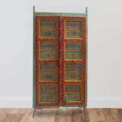Indian Vintage Antique Hand Painted Reclaimed Teak Wood Door On Stand 87