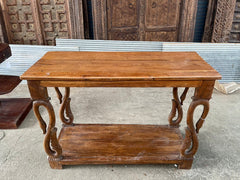 Antique Indian Hand Carved Solid Wood Console Hall Table