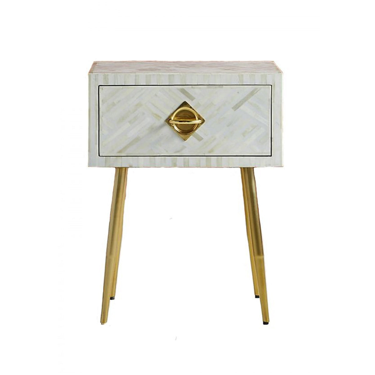 Maaya Bone Inlay Square Lamp Table on Metal Stand