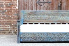 Mughal Garden Hand Carved Rustic Floral Daybed Blue