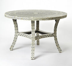 Maaya Bone Inlay Dining Set Black White Floral