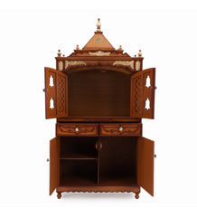 Large Sized Handmade Solid Wood Home Temple In Brown