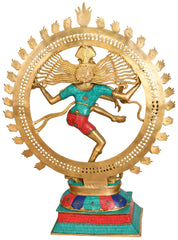 Indian Lord Nataraja Shiva Brass Statue With Inlay Work