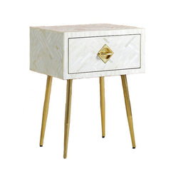 Maaya Bone Inlay Square Lamp Table on Metal Stand