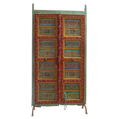 Indian Vintage Antique Hand Painted Reclaimed Teak Wood Door On Stand 87