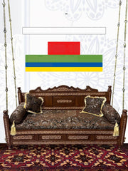 Maharaja Ceiling Hanging Indian Hand Carved Wooden 3 Seater Swing