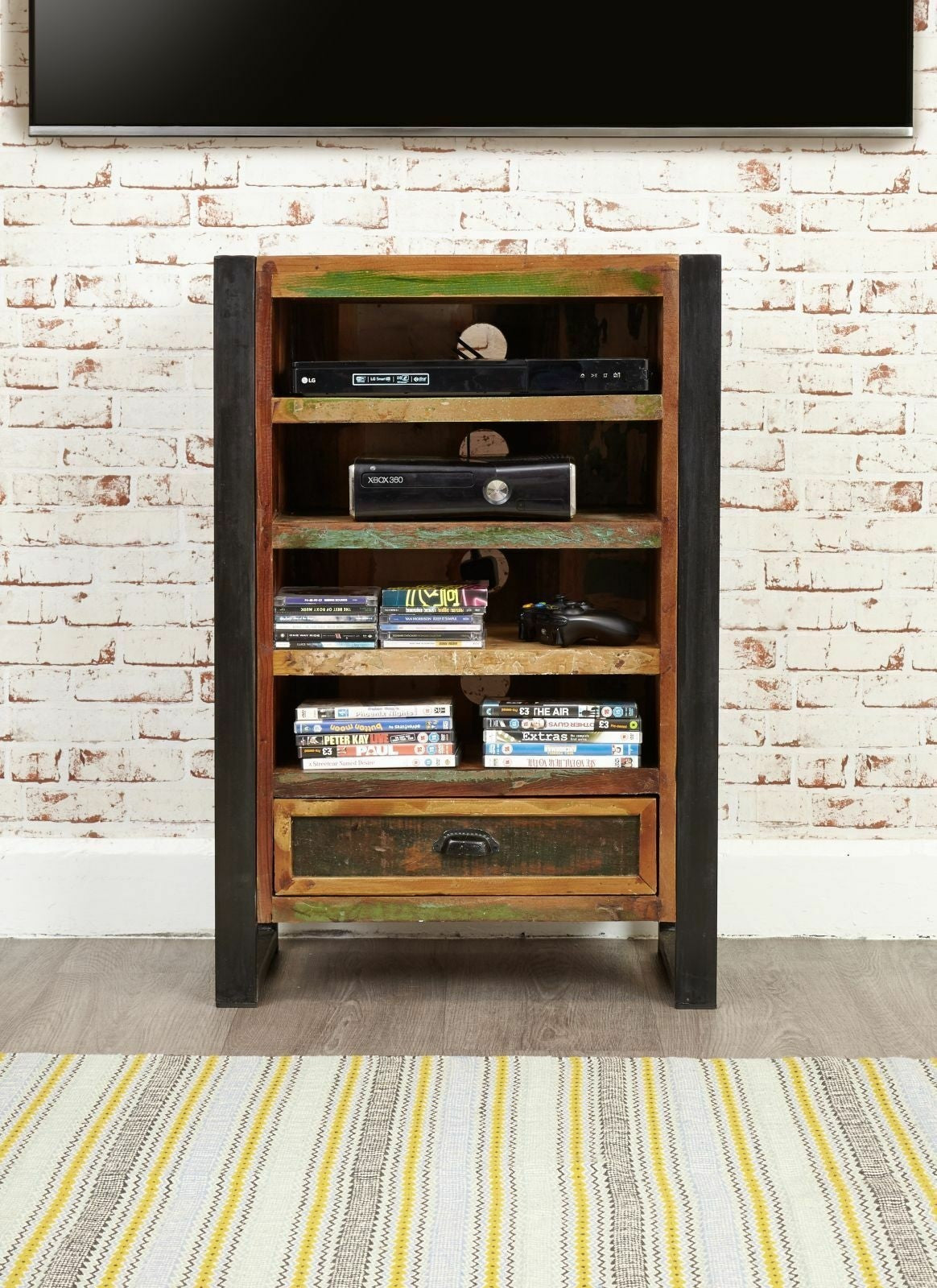 Aspen Reclaimed Wood Industrial 1 drawer small Bookshelf stand 60x40x90cm