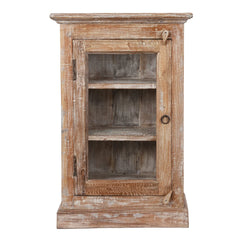 Indian Hand Carved Glass Door Solid Wood Small Cabinet D20