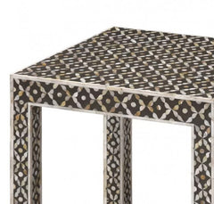 Maaya Bone Inlay Rectangular Side Table Black Geometric