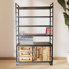 Earth Industrial metal and wood Solid Mango Wood Bookshelf B36