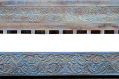 Mughal Garden Hand Carved Rustic Floral Daybed Blue