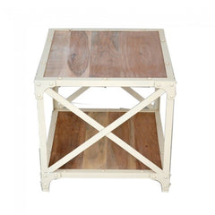 Angle Industrial French Style Metal Lamp Side Table White 50x50cm