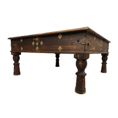 Indian Antique Brass Work Solid Wood Coffee Table C45