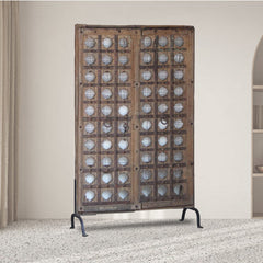 Antique Hand Carved Decorative Reclaimed Wood Door On Stand 11