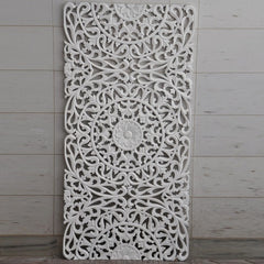 Dynasty Carved Wooden Wall Panel Bed Head Board Bedhead White 1.8m