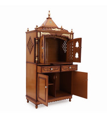 Large Sized Handmade Solid Wood Home Temple In Brown