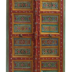 Indian Vintage Antique Hand Painted Reclaimed Teak Wood Door On Stand 87