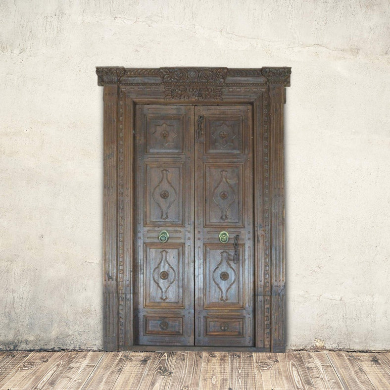 Indian Vintage Antique Hand Carved Reclaimed Teak Wood Door 88