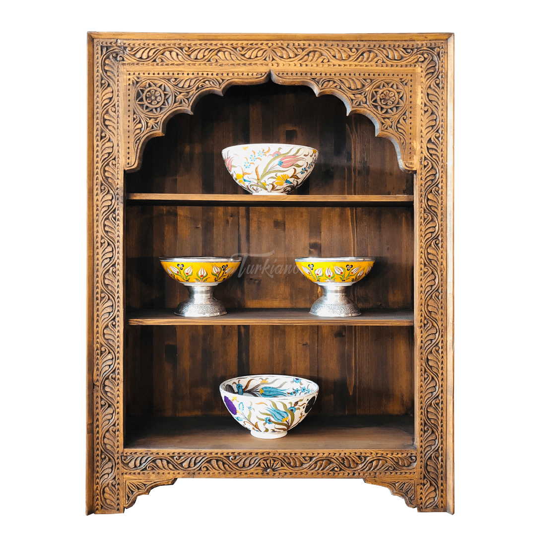 Mehrab Indian Hand Carved Solid Wood Bookshelf B28