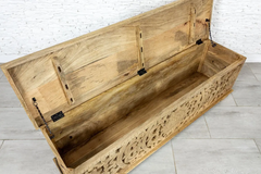 Indian Hand Floral Carved Solid Wooden Chest Blanket Box Storage Solid Natural 150×40×44cm